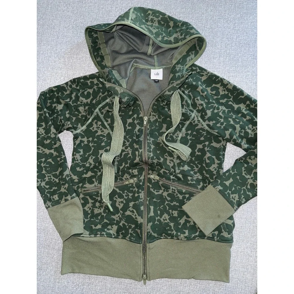 Cabi Women Green Camo Floral‎ Zip Hoodie and Leggings Lounge Set Small 4030 4032